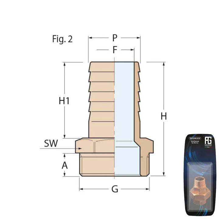 Guidi Brass Hose Connector M 1/4 × 25 mm | 4Boats