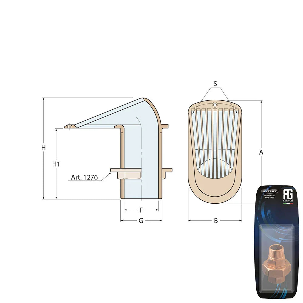 Guidi Bronze Grated Water Intake 12.7 mm (1/2\") Series 2000 | 4Boats