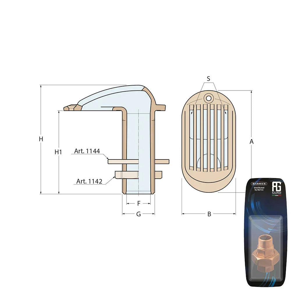 Guidi Brass Grated Water Intake 25 mm (1 in) BSP | 4Boats