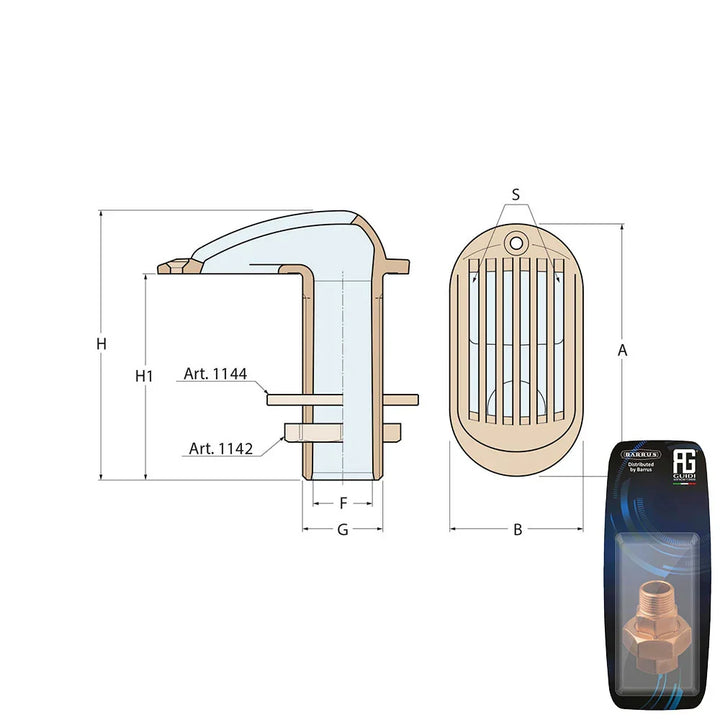 Guidi Brass Grated Water Intake 31.8 mm (1/4 in) - Retail Pac | 4Boats