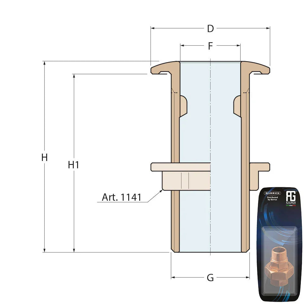 Guidi Brass Thru-Hull 1-1/2 in (70 mm flange) Standard Series | 4Boats