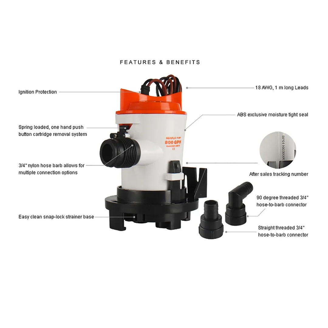 Seaflo Manual Bilge Pump 03 Series — 12V 3028 LPH (800 G
