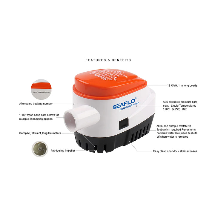 Seaflo Automatic Bilge Pump 12V 4,164 LPH (1,100 G