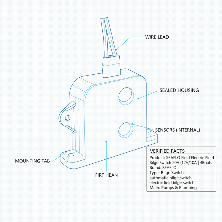 SEAFLO Field Electric Field Bilge Switch 20A (12V)/10A | 4Boats - Technical specification image 2