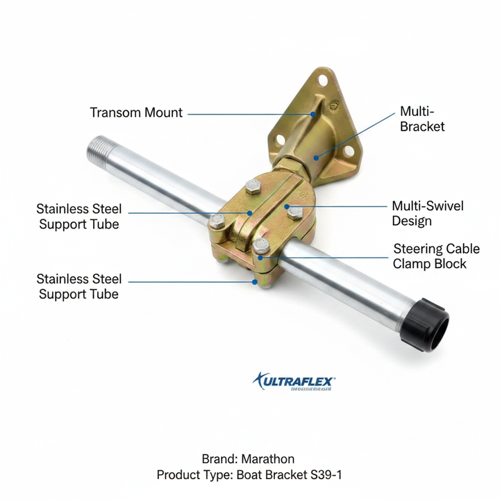 Ultraflex S39-1 Swivel Steering Cable Support Bracket Transom Mount Clamp Block - UK Stock image 1