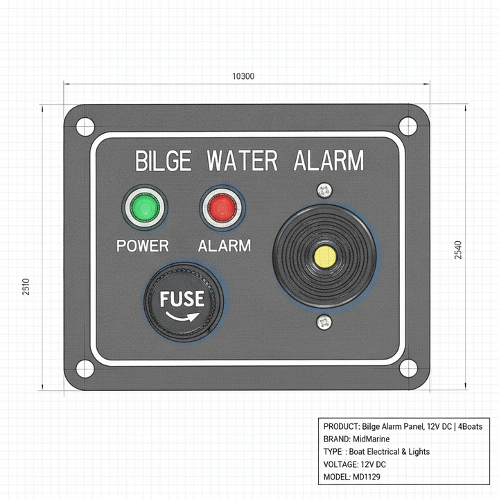Bilge Alarm Panel, 12V DC | 4Boats - Technical specification image 3