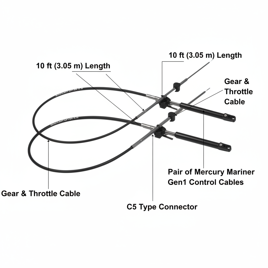 Pair 10ft Mercury Mariner Gen1 Remote Outboard Control Cable 3.05m Gear Throttle C5 Type - Technical specification image 2