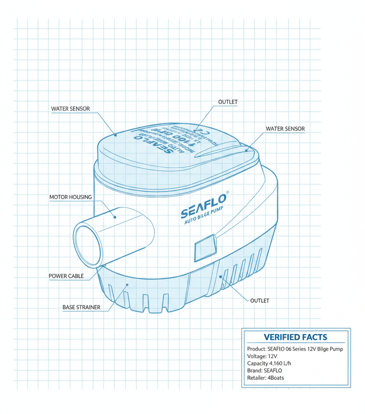 SEAFLO Auto 06 Series 12V Bilge Pump 4,160 L/h | 4Boats - Technical specification image 2
