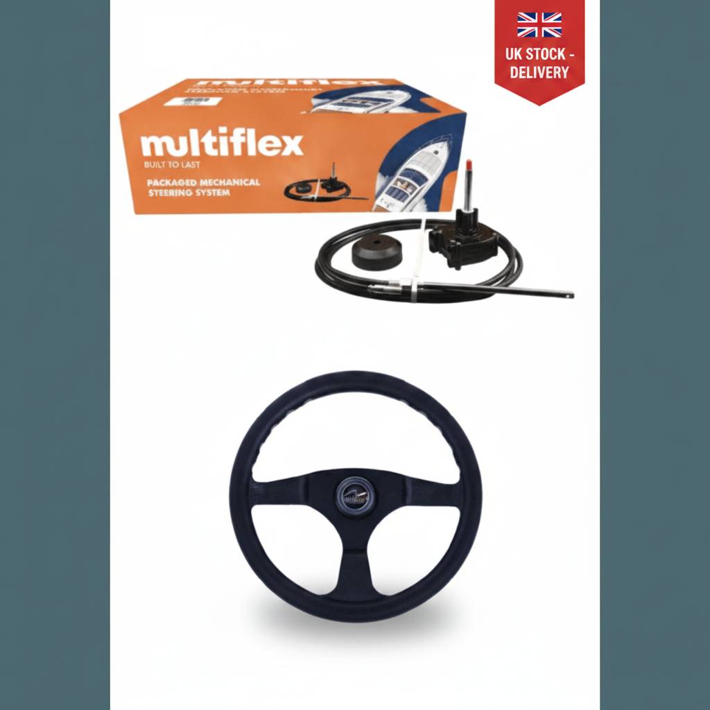 11 FT Boat Steering System Multiflex Outboard 200HP Marine Cable & Wheel Kit - UK Stock image 1