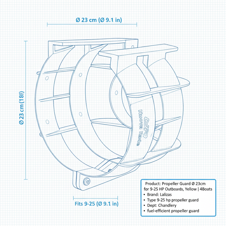 Propeller Guard Ø 23cm for 9-25 HP Outboards, Yellow | 4Boats - Technical specification image 3