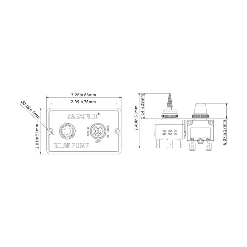 SEAFLO Bilge Switch Panel 3-Way Panel Switch 12V & 24V