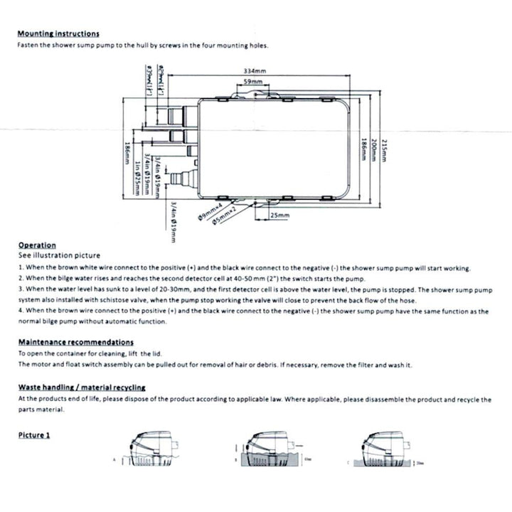 750GPH Shower Sump and Pump - 4Boats