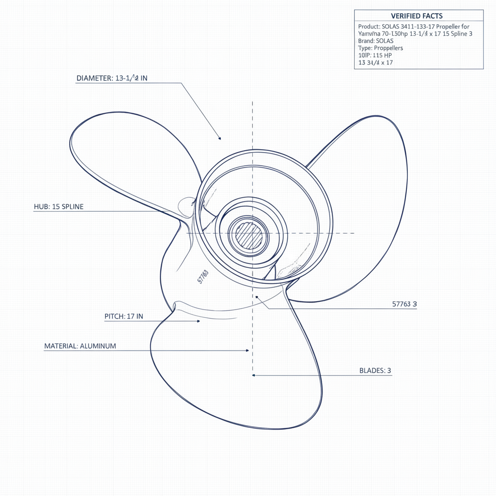 SOLAS 3411-133-17 Propeller for Yamaha 70-130hp 13-1/4 x 17 15 Spline Amita 3 - Technical specification image 3