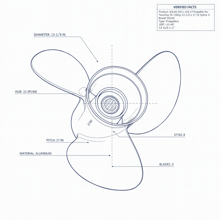 SOLAS 3411-133-17 Propeller for Yamaha 70-130hp 13-1/4 x 17 15 Spline Amita 3 - Technical specification image 3