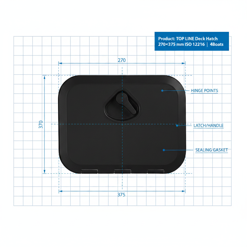 TOP LINE Deck Hatch 270×375 mm Black ISO 12216 | 4Boats - Technical specification image 3