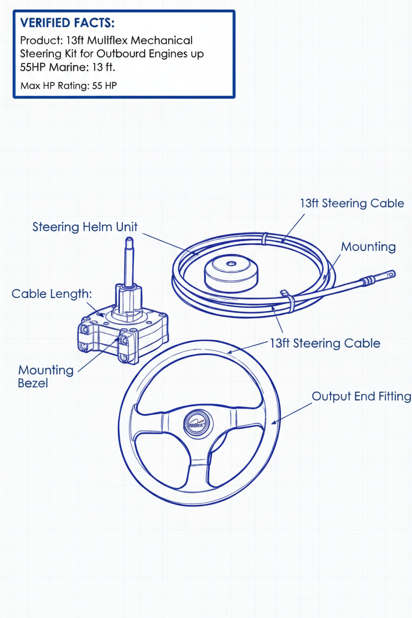 13ft Multiflex Mechanical Steering Kit for Outboard Engines up to 55HP Marine Boat - Technical specification image 3