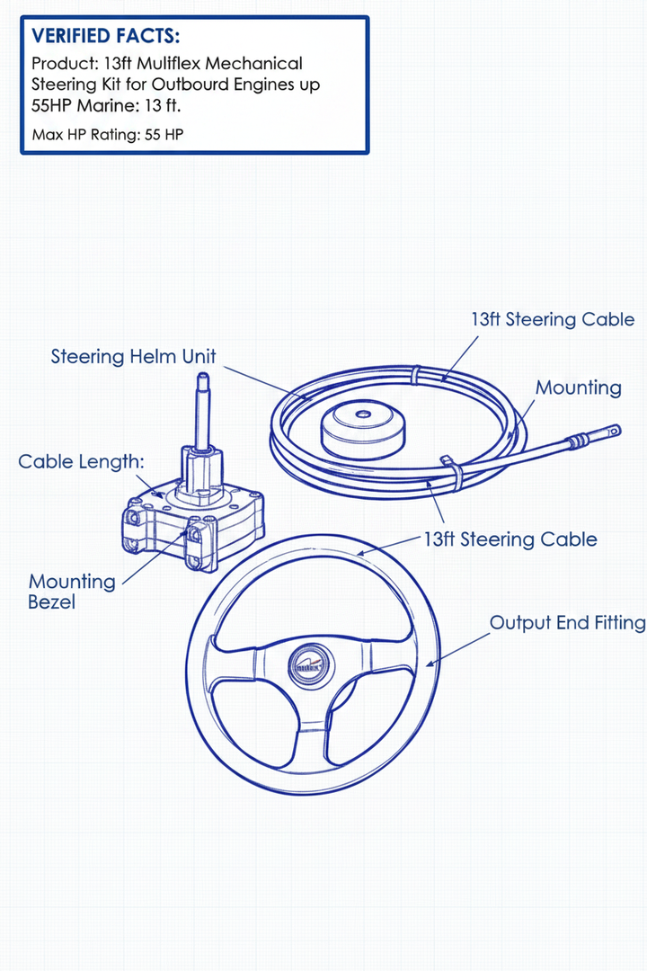 13ft Multiflex Mechanical Steering Kit for Outboard Engines up to 55HP Marine Boat - Technical specification image 3