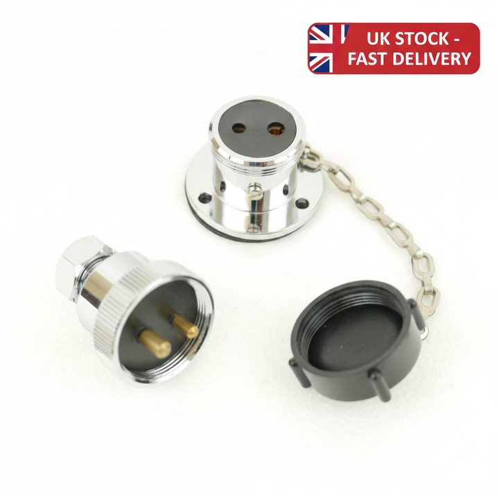 Waterproof 2-Pin Marine Deck Connector Plug & Socket with Plastic Cap - 5A 12V - UK Stock image 1