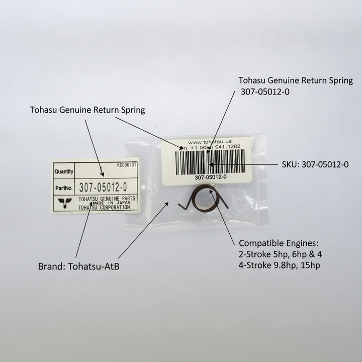 Tohatsu Genuine Return Spring 307-05012-0 for Outboard Engines - Technical specification image 2