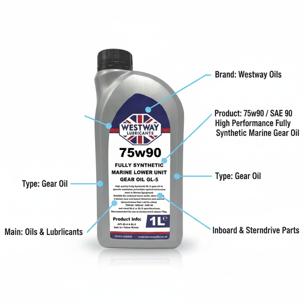 75w90 / SAE 90 High Performance Fully Synthetic Marine Gear Oil - UK Stock image 1