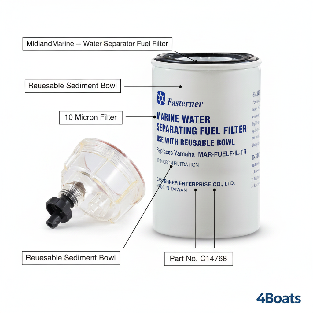 Water Separator Fuel Filter, 10 Micron — Reusable Bowl | 4Boats - Technical specification image 2