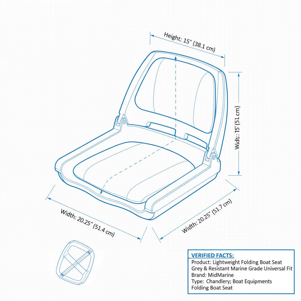 Lightweight Folding Boat Seat Grey & Blue UV Resistant Marine Grade Universal Fit - Technical specification image 3