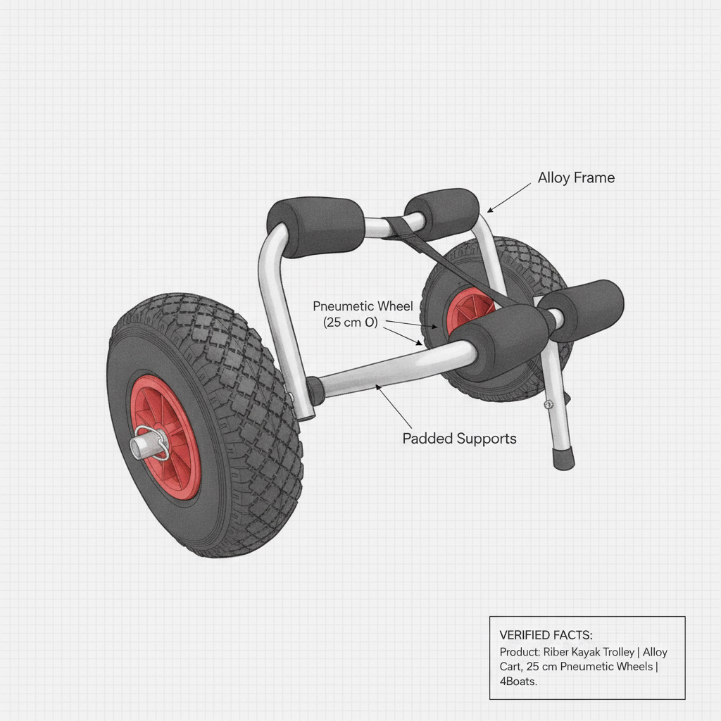 Riber Kayak Trolley | Alloy Cart, 25 cm Pneumatic Wheels | 4Boats - Technical specification image 3