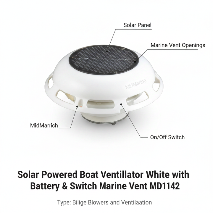 Solar Powered Boat Ventilator White with Battery & Switch Marine Vent MD1142 - Technical specification image 2