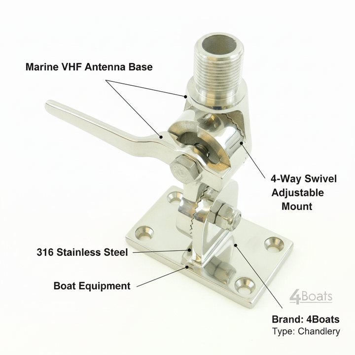 Marine VHF Antenna Base 316 Stainless Steel 4-Way Swivel Adjustable Mount Boat - UK Stock image 1