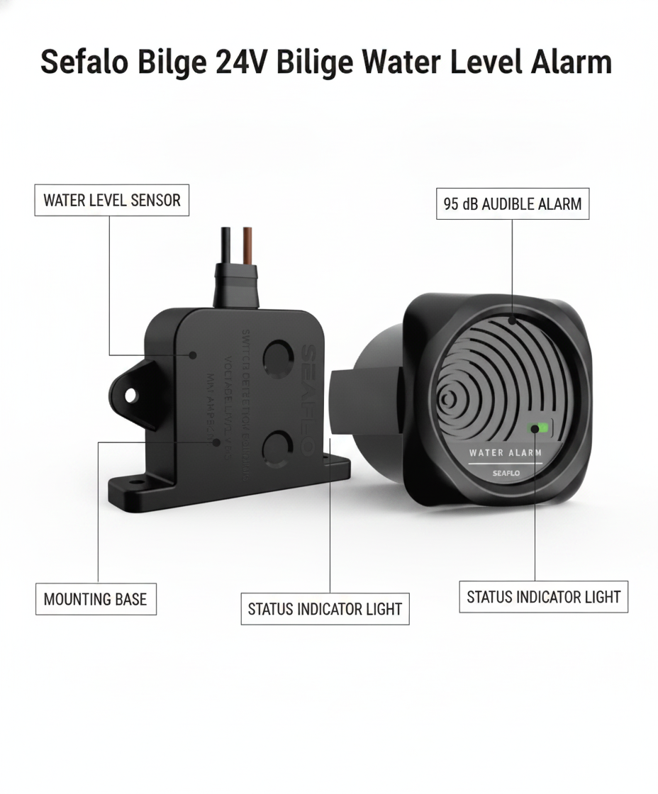 Seaflo  Bilge 24V Bilge Water Level Alarm — 95 dB Audibl | 4Boats - Technical specification image 2