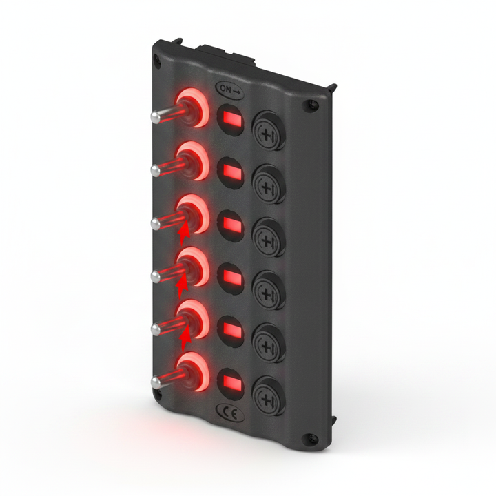 BlueFusion 6 Gang 12V Marine Toggle Switch Panel IP65 Waterproof Glow Red LED - Technical specification image 4