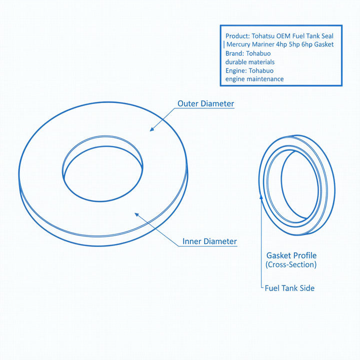Tohatsu OEM Fuel Tank Seal 369-70036-2 | Mercury Mariner 4hp 5hp 6hp Gasket - Technical specification image 2