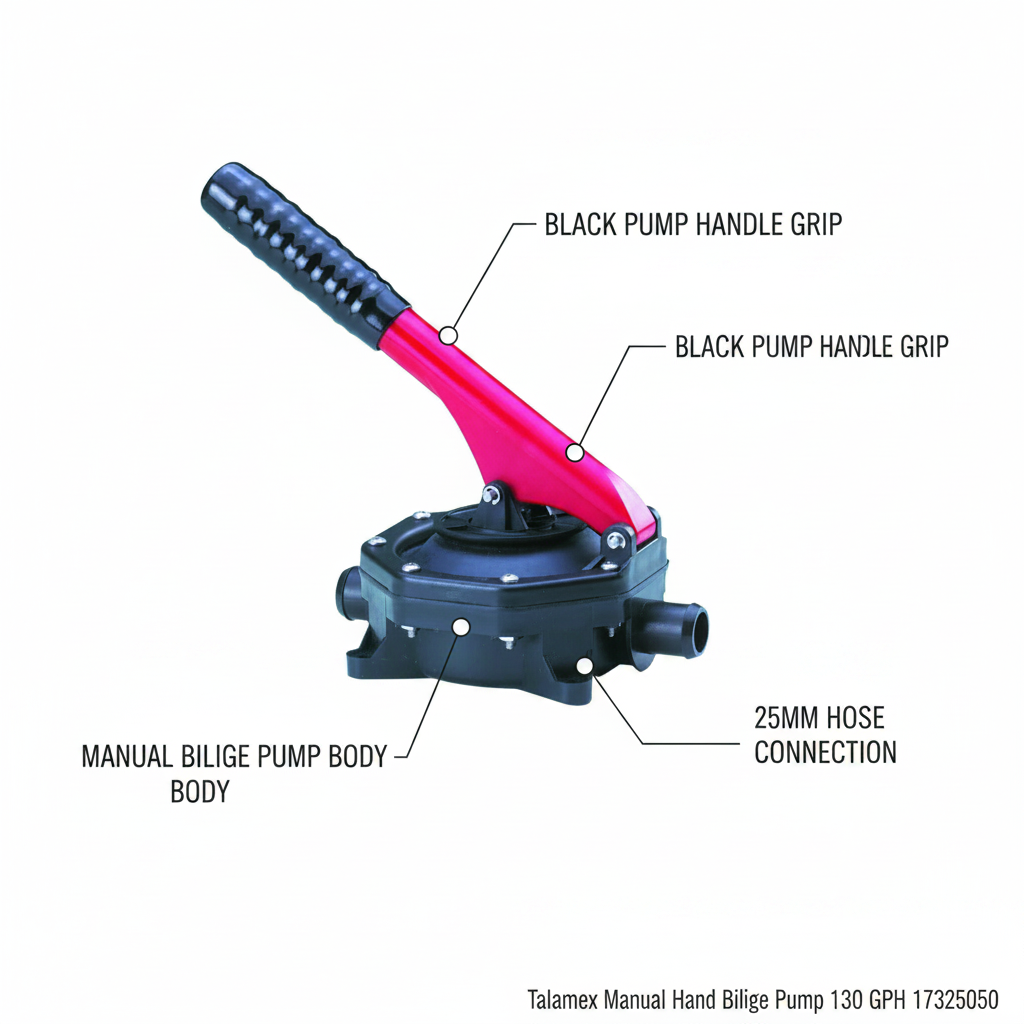 Talamex Manual Hand Bilge Pump 25mm 130GPH Marine Boat Replacement 17325050 - Technical specification image 2