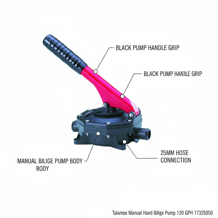 Talamex Manual Hand Bilge Pump 25mm 130GPH Marine Boat Replacement 17325050 - Technical specification image 2
