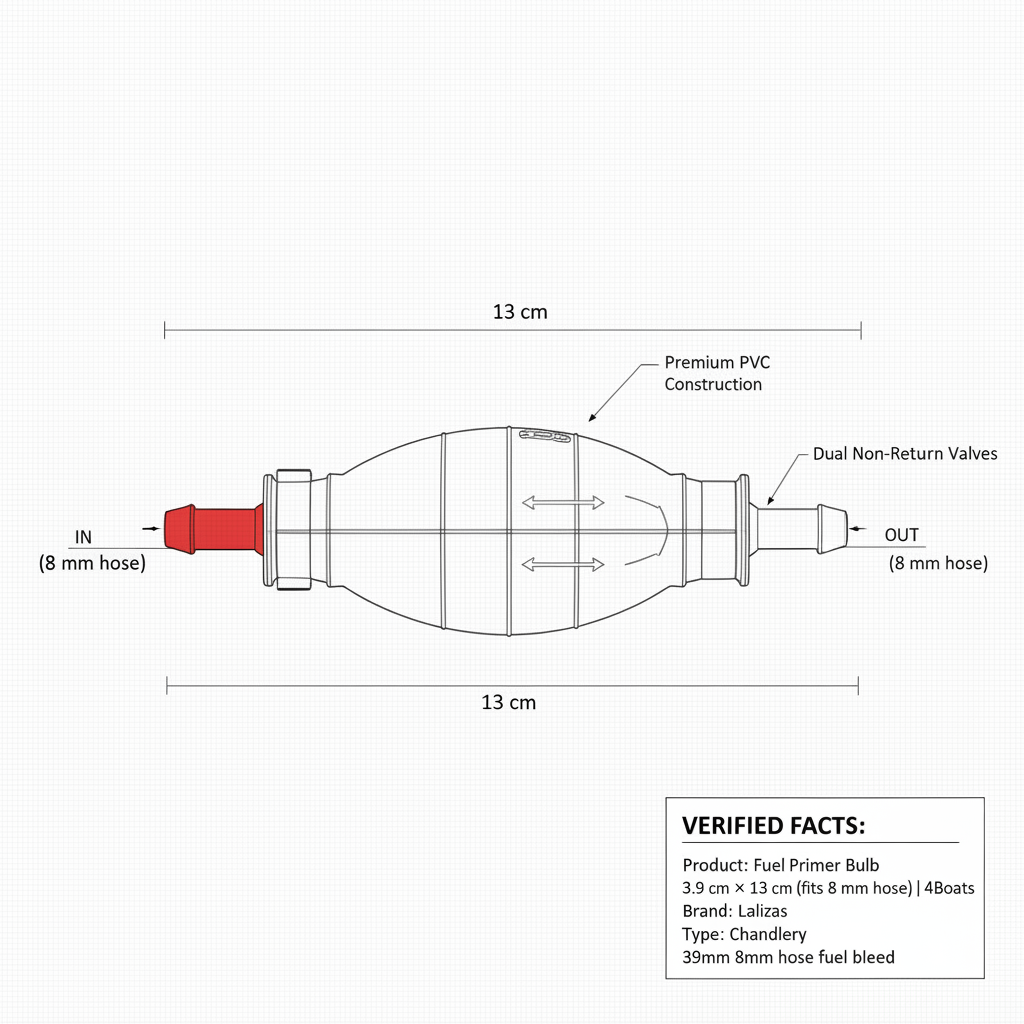 Fuel Primer Bulb 3.9 cm × 13 cm (fits 8 mm hose) | 4Boats - Technical specification image 2