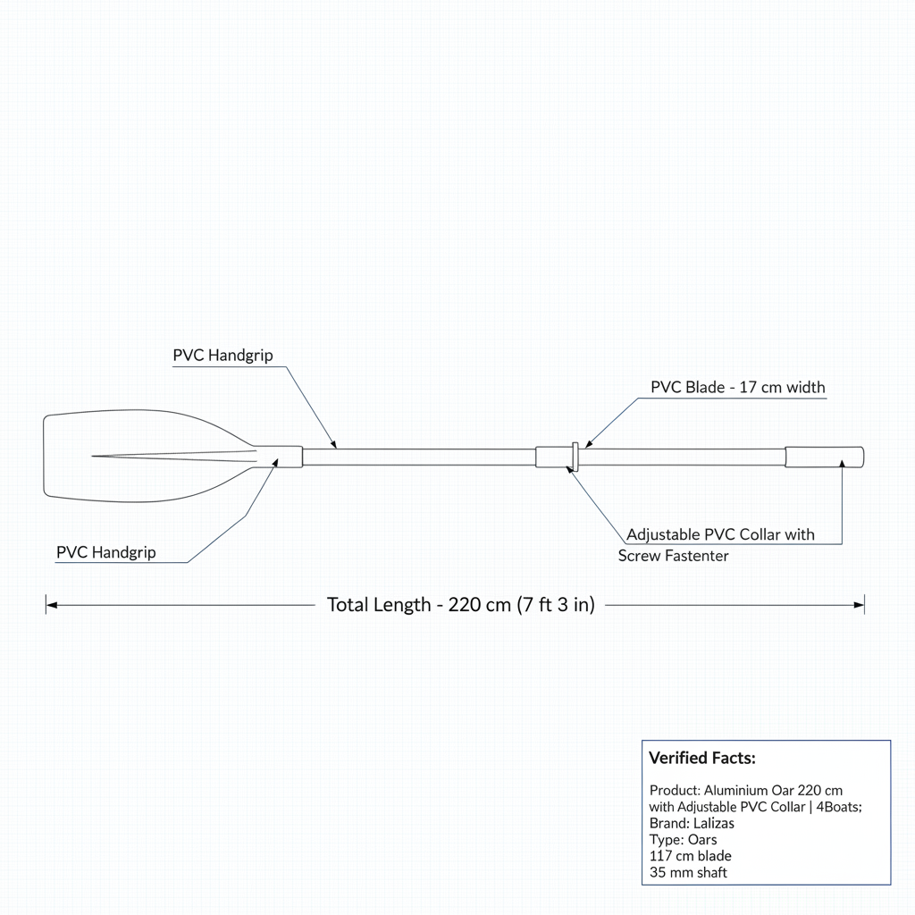 Aluminium Oar 220 cm with Adjustable PVC Collar | 4Boats - Technical specification image 3