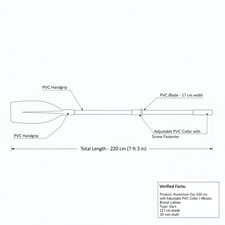Aluminium Oar 220 cm with Adjustable PVC Collar | 4Boats - Technical specification image 3