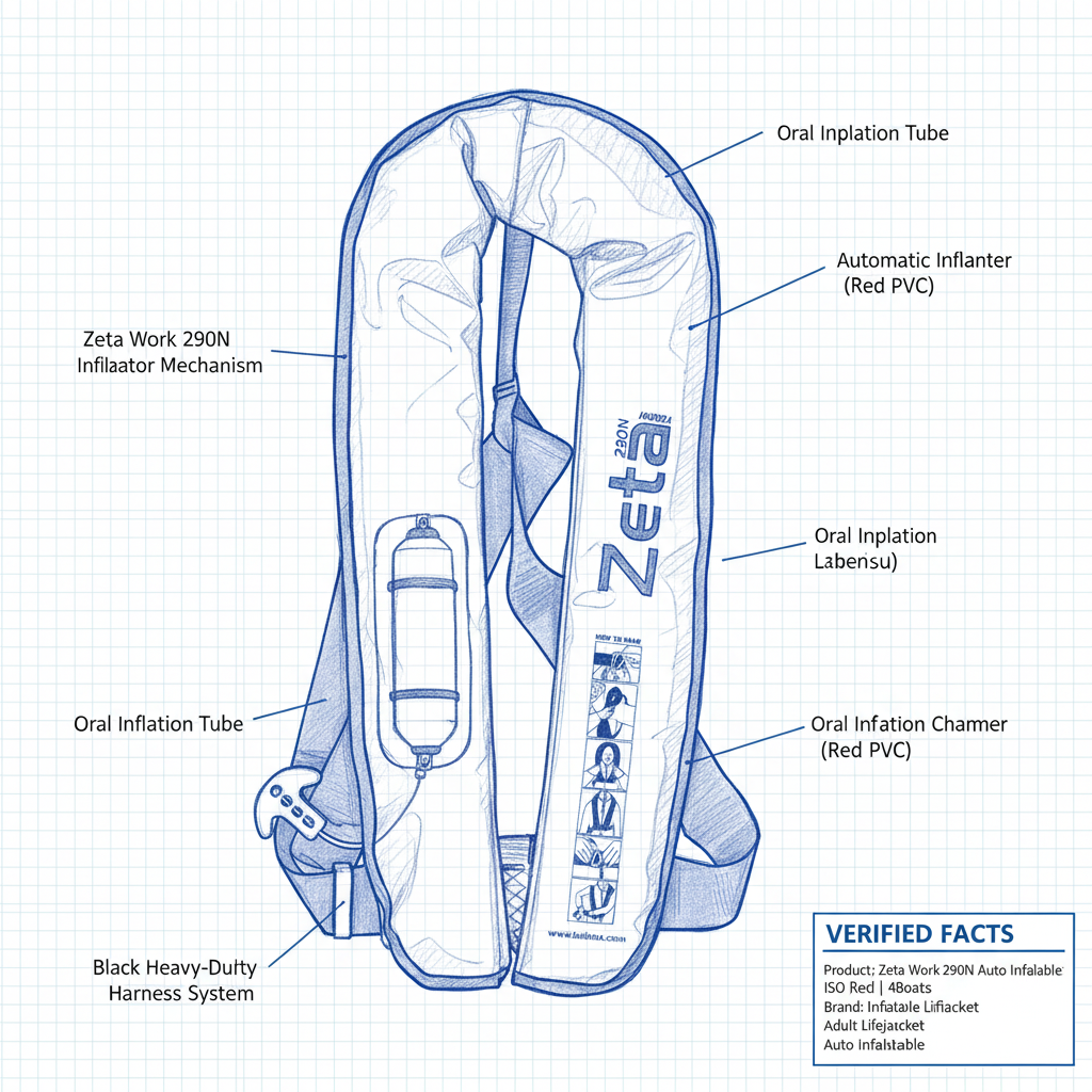 Zeta Work 290N Auto Inflatable Lifejacket ISO Red | 4Boats - Technical specification image 3