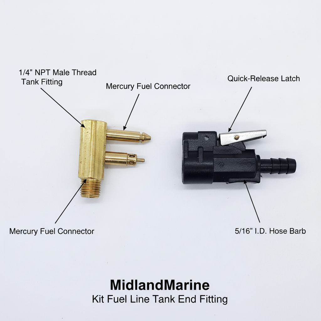 Kit Fuel Line Tank End Fitting 5/16 Quick Release Connector for Mercury Outboard - Technical specification image 2
