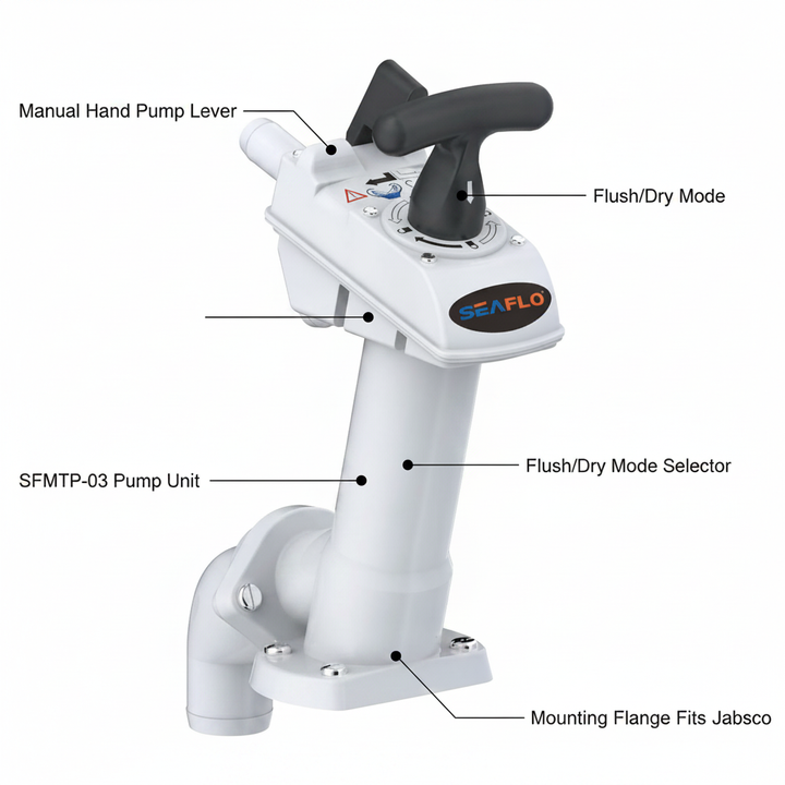 SEAFLO Marine Toilet Manual Hand Flush Pump SFMTP-03 Replacement Fits Jabsco - Technical specification image 2