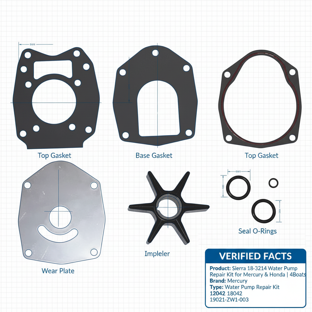 Sierra 18-3214 Water Pump Repair Kit for Mercury & Honda | 4Boats - Technical specification image 2