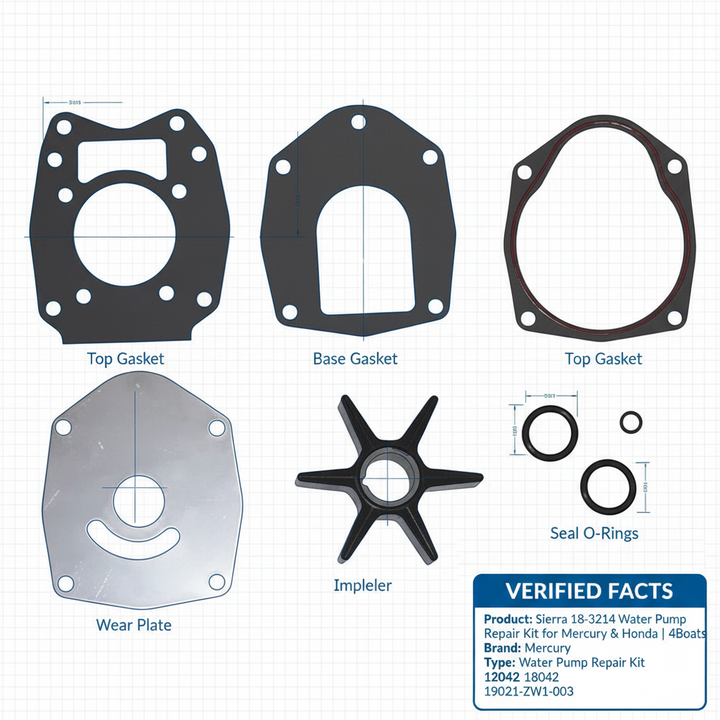 Sierra 18-3214 Water Pump Repair Kit for Mercury & Honda | 4Boats - Technical specification image 2