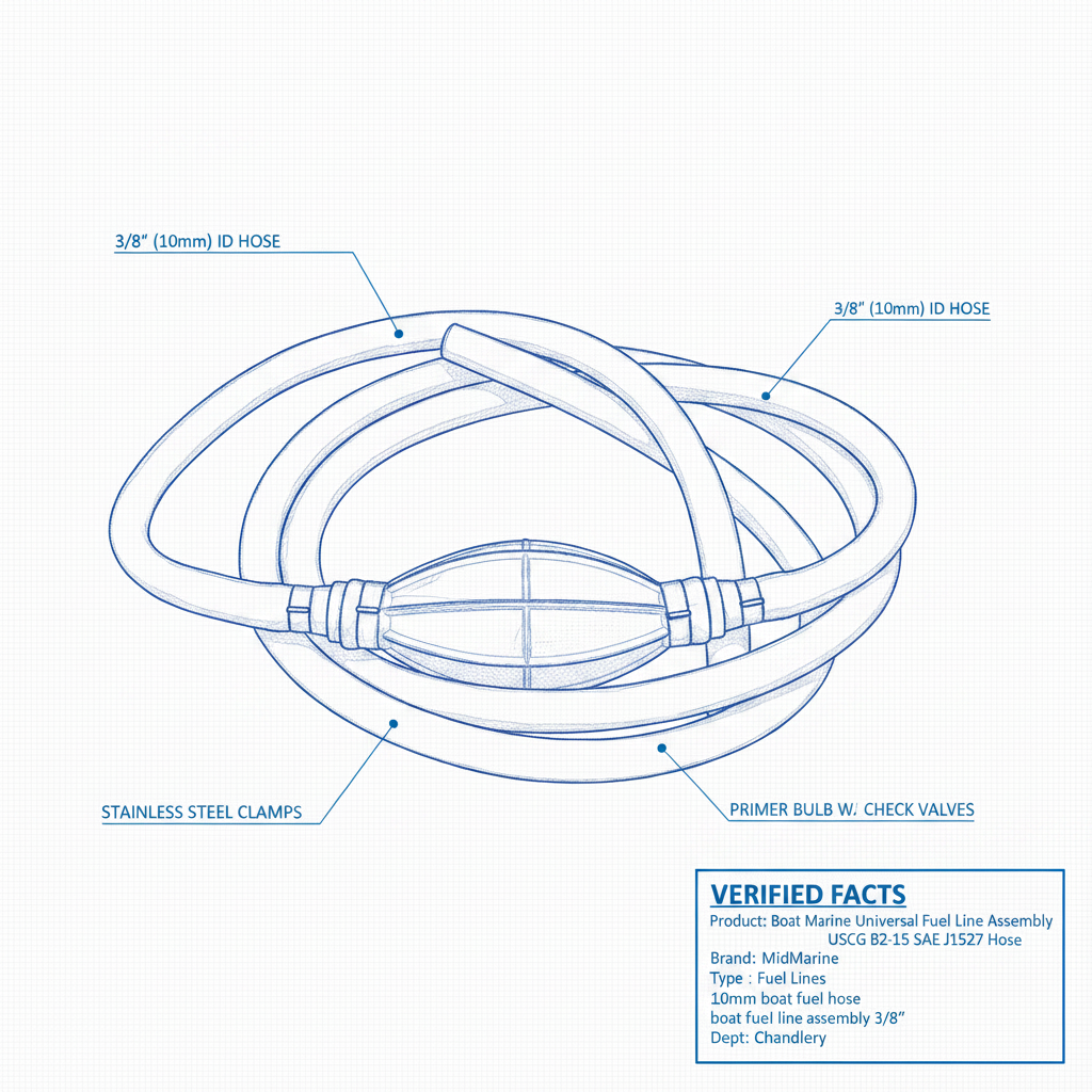 Boat Marine Universal Fuel Line Assembly 3/8" 10mm USCG B2-15 SAE J1527 Hose - Technical specification image 2