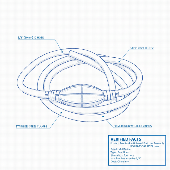 Boat Marine Universal Fuel Line Assembly 3/8" 10mm USCG B2-15 SAE J1527 Hose - Technical specification image 2