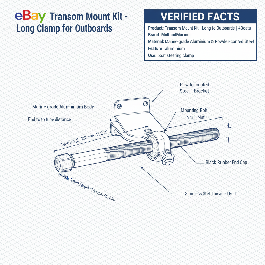 Transom Mount Kit - Long Clamp for Outboards | 4Boats - Technical specification image 2