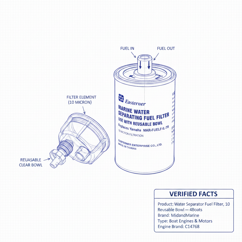Water Separator Fuel Filter, 10 Micron — Reusable Bowl | 4Boats - Technical specification image 3