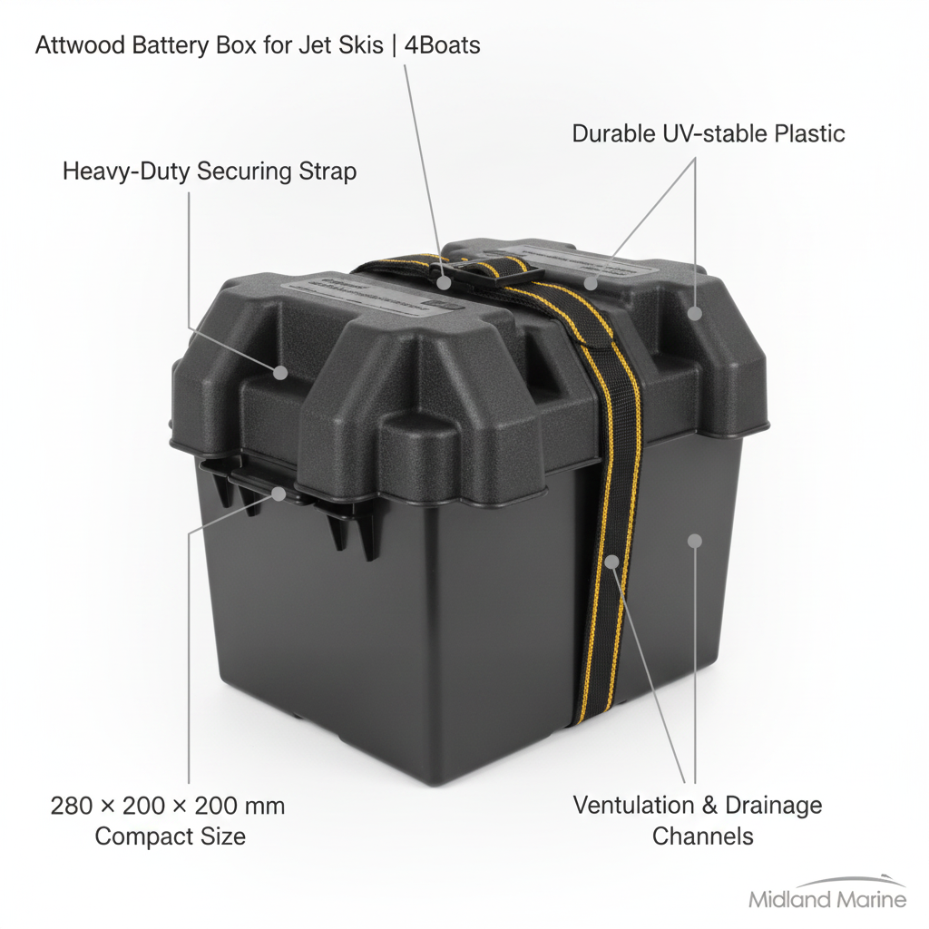 Attwood Battery Box 280×200×200 mm with Strap for Jet Skis | 4Boats - UK Stock image 1