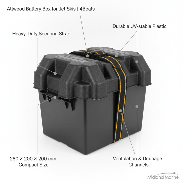 Attwood Battery Box 280×200×200 mm with Strap for Jet Skis | 4Boats - UK Stock image 1