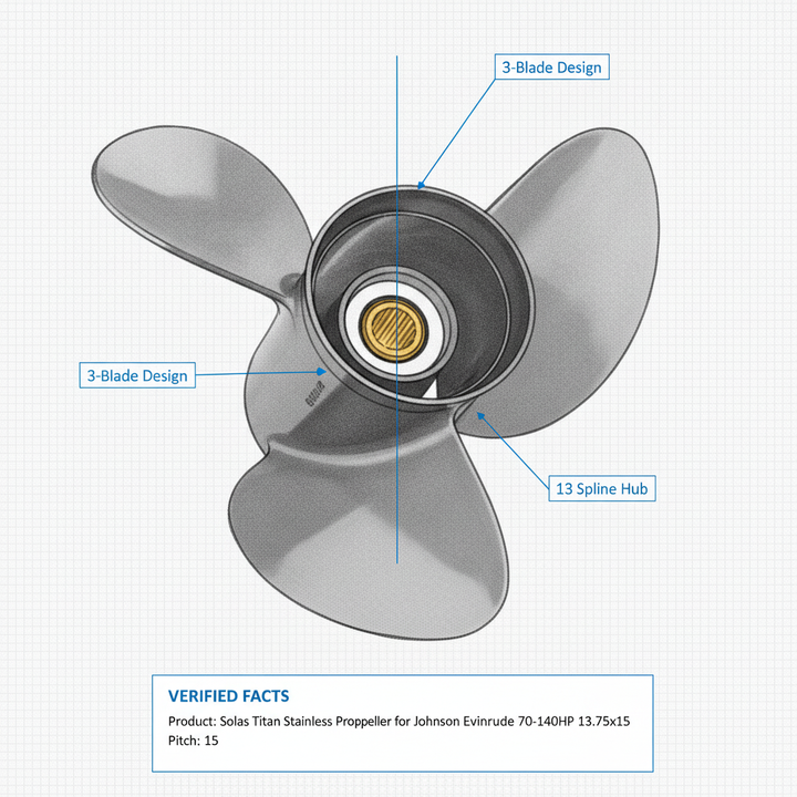 Solas Titan Stainless Propeller for Johnson Evinrude 70-140HP 13 Spline 13.75x15 - Technical specification image 3