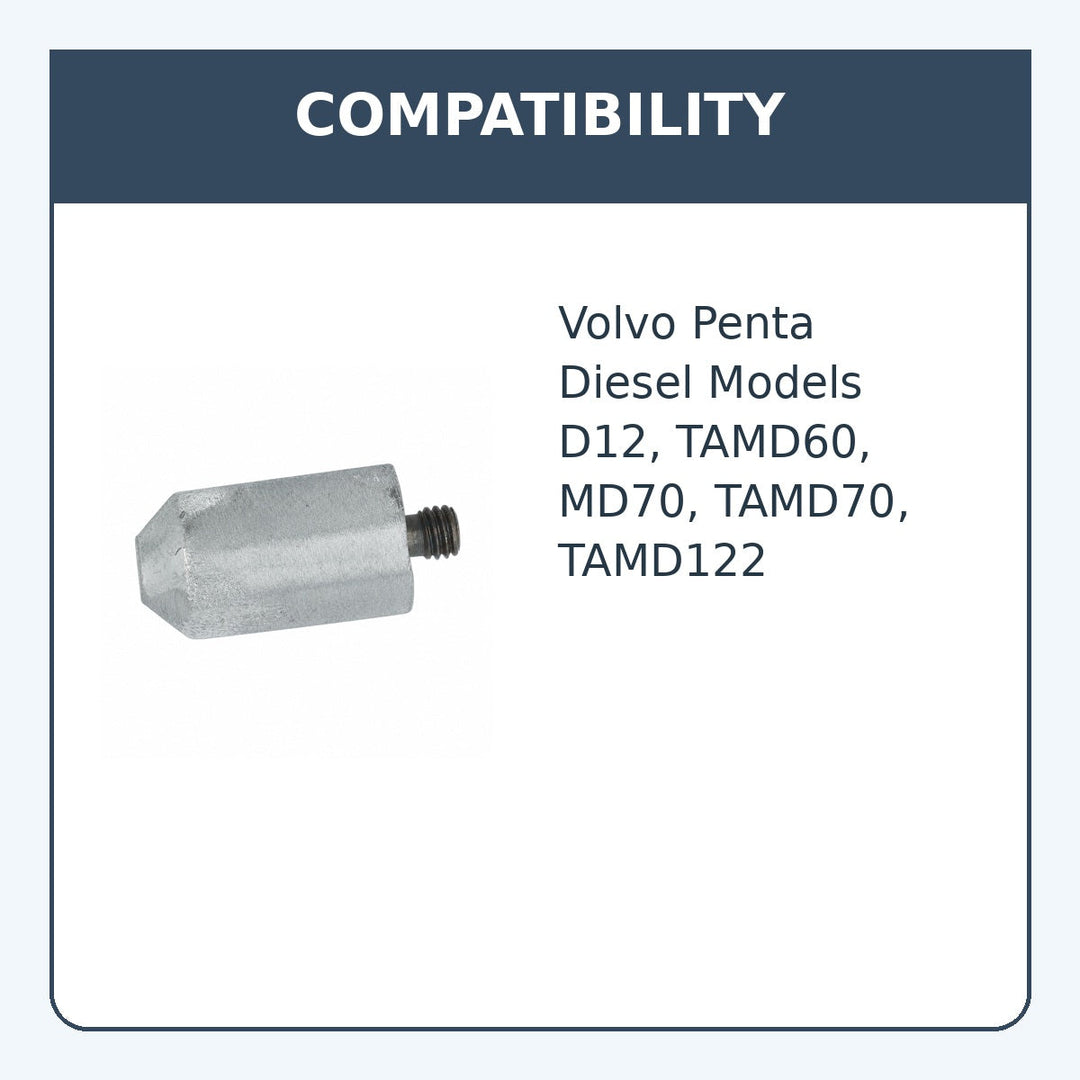 Large Zinc Pencil Anode for Volvo Penta, Replaces 823661 - compatibility guide